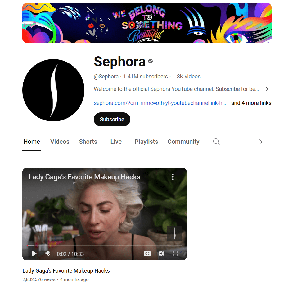 Kanał Sephora na YouTube.