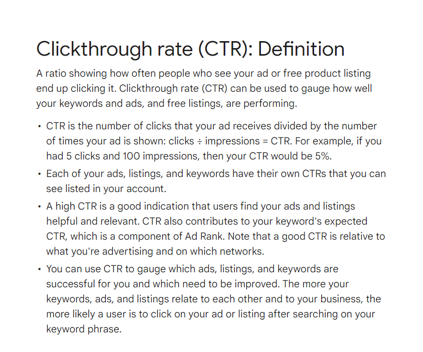 Oficjalna definicja CTR od Google