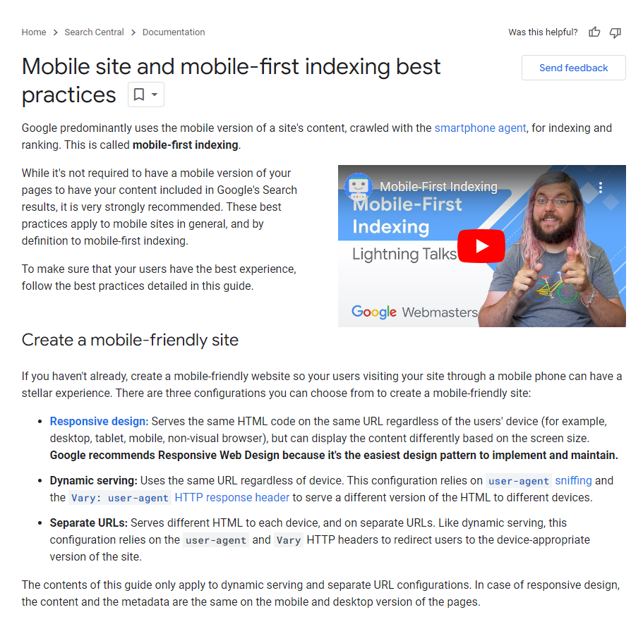 Wstępny opis praktyk mobile-first indexing