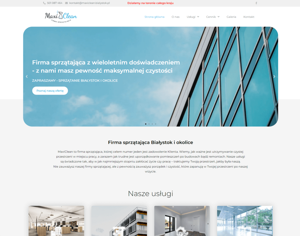 Profesjonalny landing page jednej z firm sprzątających.