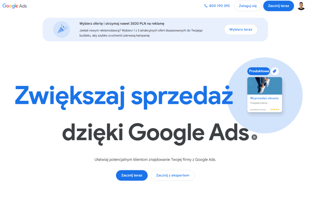 Interfejs Google Ads.