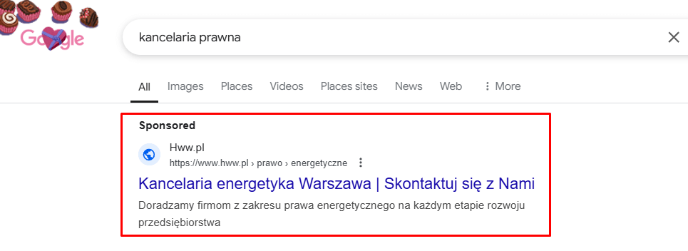 Przykładowa reklama Google Ads.